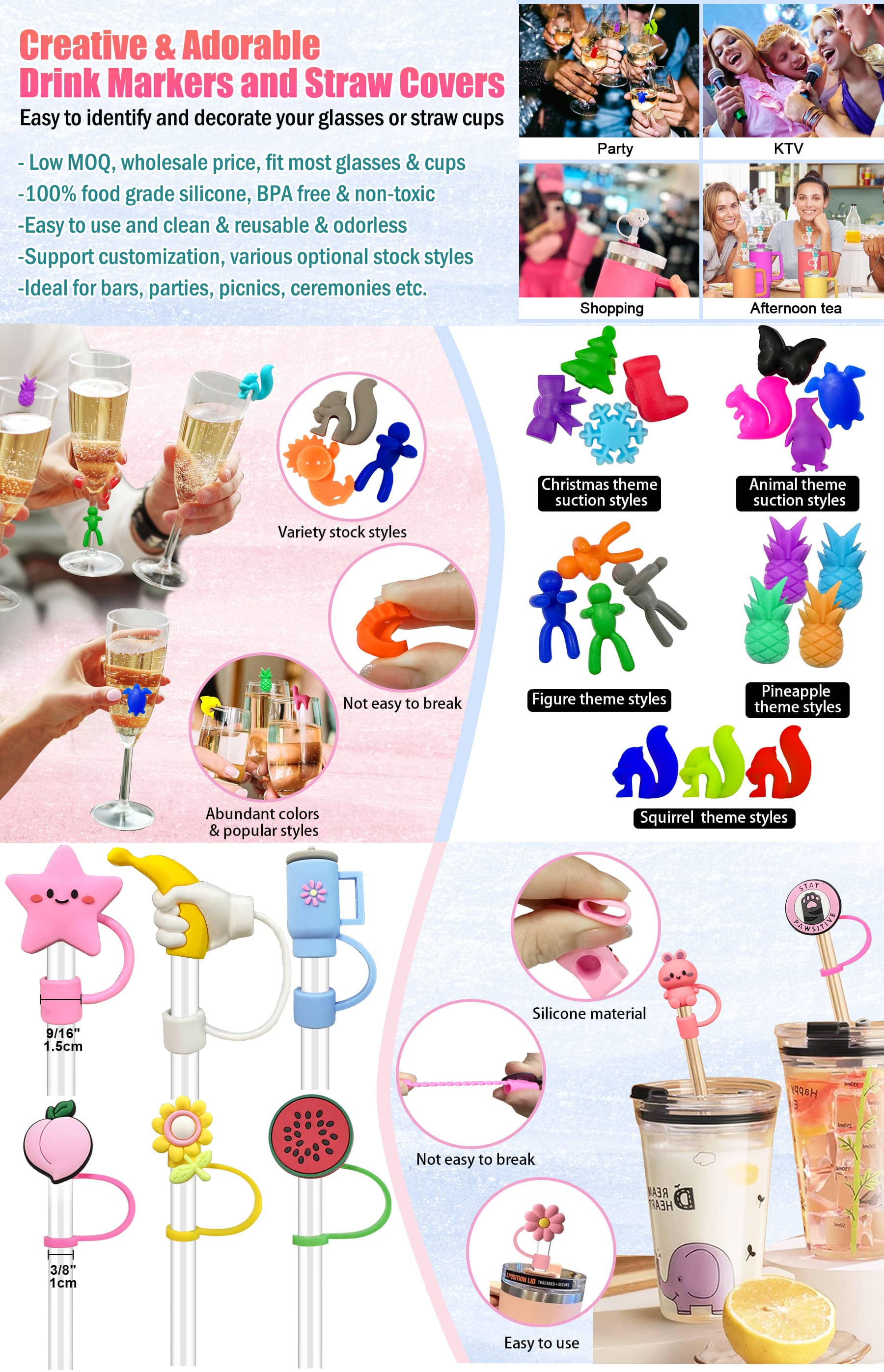 Creative & Adorable Drink Markers and straw Covers